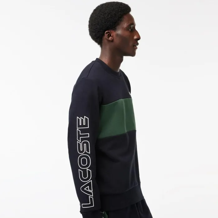 Sweaters and Sweatshirts Men Lacoste Men039s Classic Fit 3D Print Colorblock Sweatshirt Navy Blue Dark Green Mi7