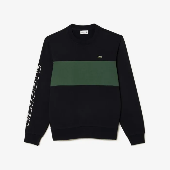 Sweaters and Sweatshirts Men Lacoste Men039s Classic Fit 3D Print Colorblock Sweatshirt Navy Blue Dark Green Mi7
