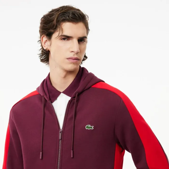 Sweaters and Sweatshirts Men Lacoste Men039s Colorblock Hoodie Bordeaux Red White Igw