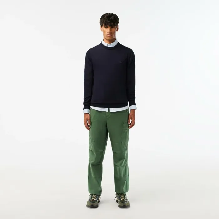 Sweaters and Sweatshirts Men Lacoste Men039s Crew Neck Merino Wool Sweater Navy Blue 166