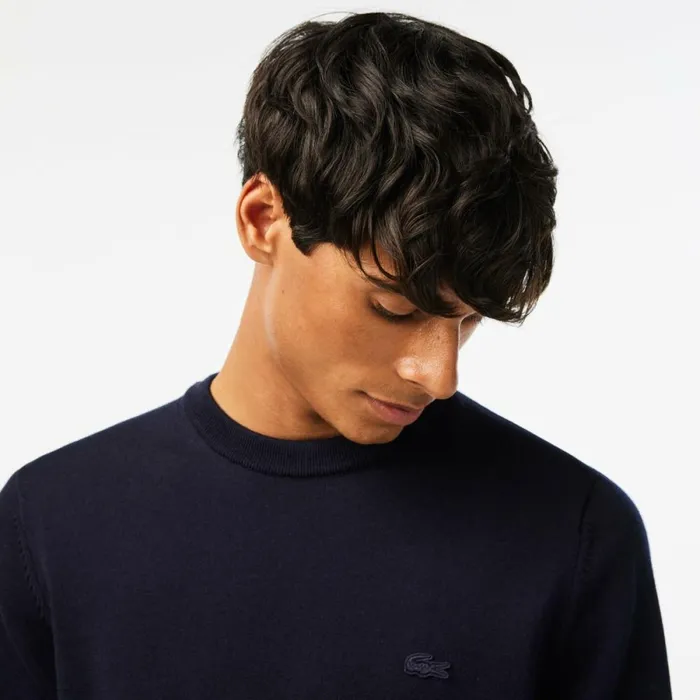 Sweaters and Sweatshirts Men Lacoste Men039s Crew Neck Merino Wool Sweater Navy Blue 166