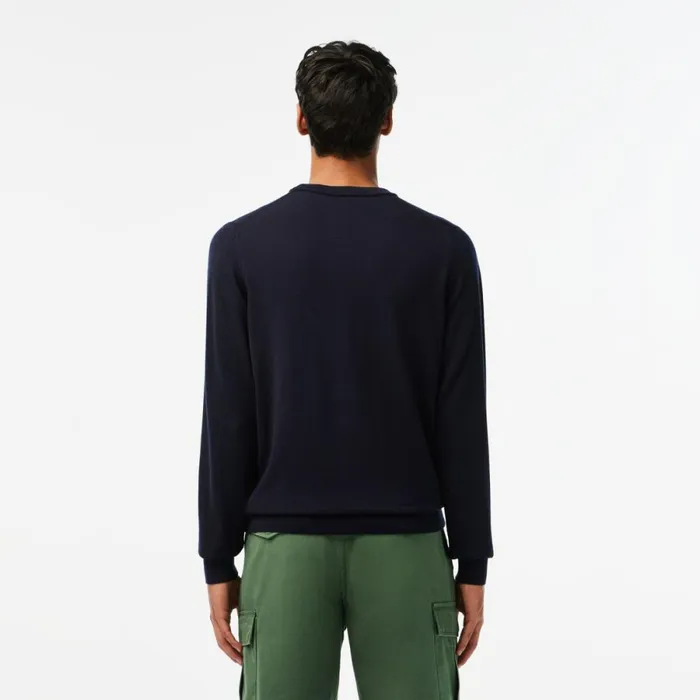 Sweaters and Sweatshirts Men Lacoste Men039s Crew Neck Merino Wool Sweater Navy Blue 166