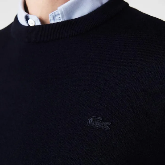 Sweaters and Sweatshirts Men Lacoste Men039s Crew Neck Merino Wool Sweater Navy Blue 166