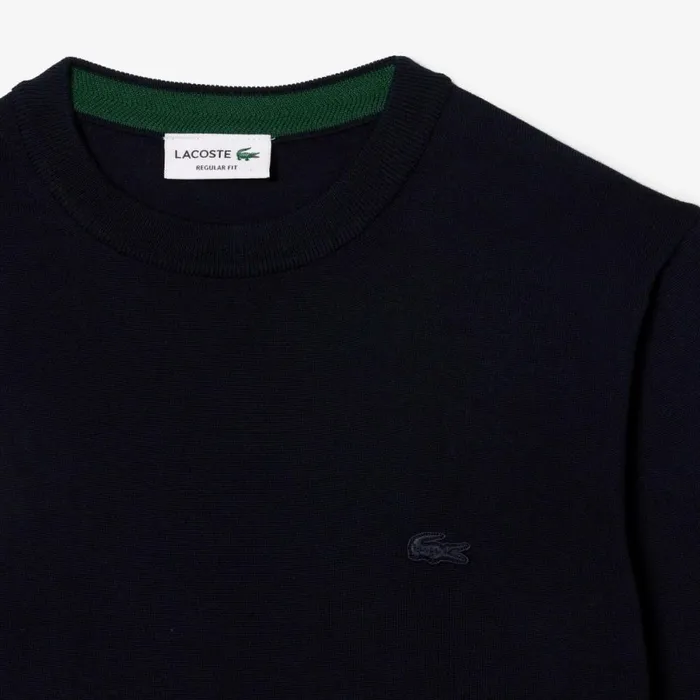 Sweaters and Sweatshirts Men Lacoste Men039s Crew Neck Merino Wool Sweater Navy Blue 166