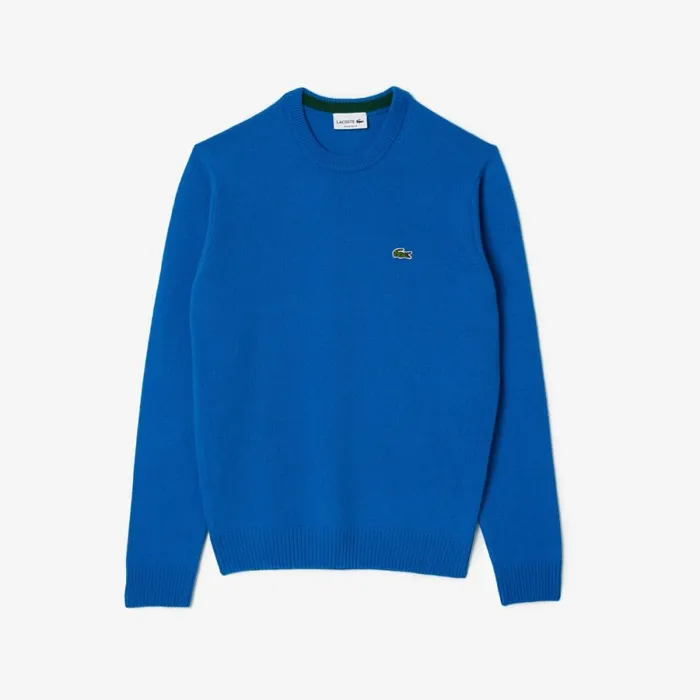 Sweaters and Sweatshirts Men Lacoste Men039s Crew Neck Wool Sweater Blue Siy