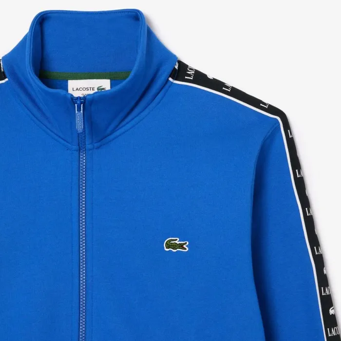 Sweaters and Sweatshirts Men Lacoste Men039s Logo Stripe ZipUp Sweatshirt Ladigue Blue Ixw