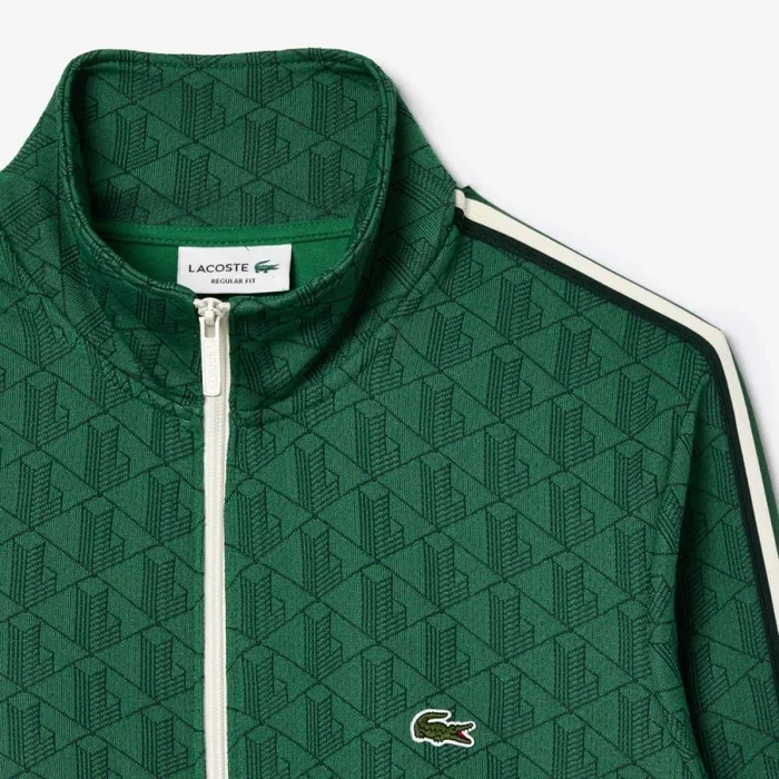 Sweaters and Sweatshirts Men Lacoste Men039s Paris Monogram ZipUp Sweatshirt Green Qij