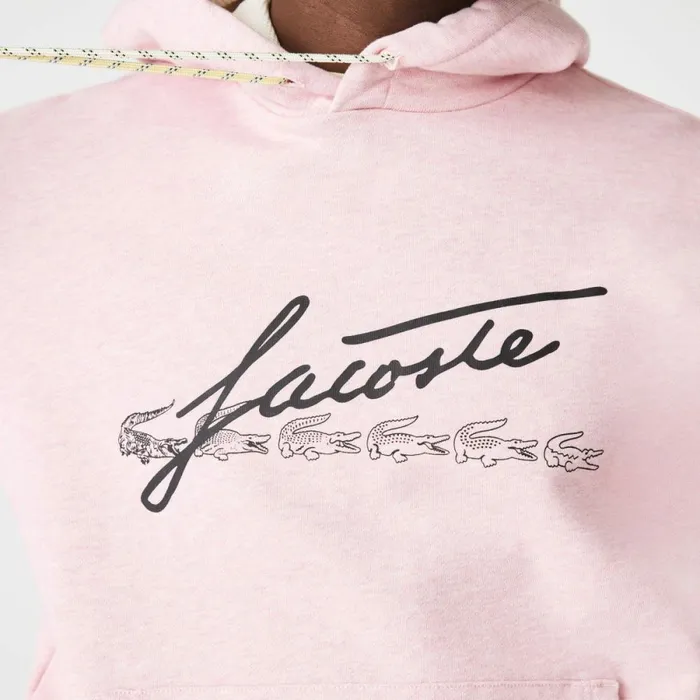 Sweaters and Sweatshirts Men Lacoste Men039s Signature Flecked Cotton Fleece Hoodie Pink Hcq