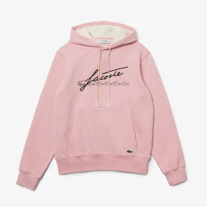 Sweaters and Sweatshirts Men Lacoste Men039s Signature Flecked Cotton Fleece Hoodie Pink Hcq