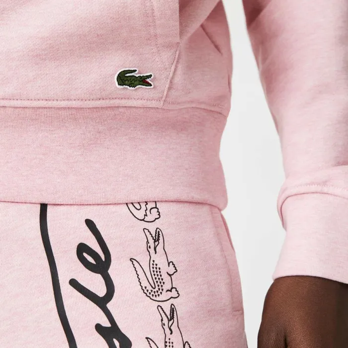 Sweaters and Sweatshirts Men Lacoste Men039s Signature Flecked Cotton Fleece Hoodie Pink Hcq