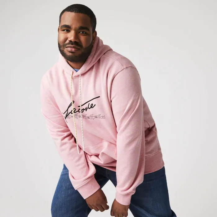Sweaters and Sweatshirts Men Lacoste Men039s Signature Flecked Cotton Fleece Hoodie Pink Hcq