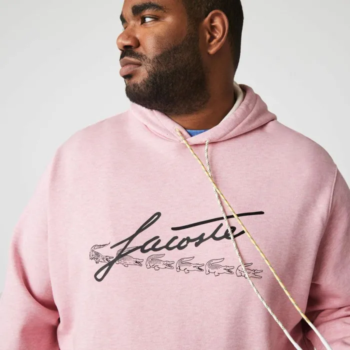 Sweaters and Sweatshirts Men Lacoste Men039s Signature Flecked Cotton Fleece Hoodie Pink Hcq