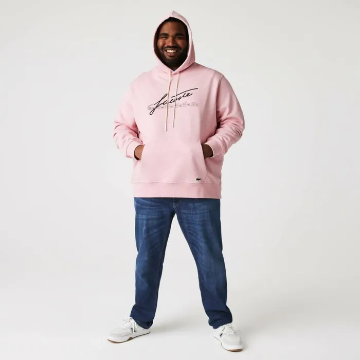 Sweaters and Sweatshirts Men Lacoste Men039s Signature Flecked Cotton Fleece Hoodie Pink Hcq