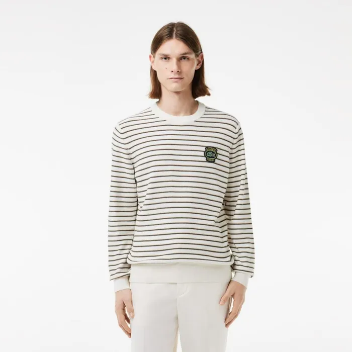 Sweaters and Sweatshirts Men Lacoste Men039s Striped Cotton Badge Crew Neck Sweater White Beige Black Green Ity Sweaters and Sweatshirts Men Lacoste Men039s Striped Cotton Badge Crew Neck Sweater White Beige Black Green Ity