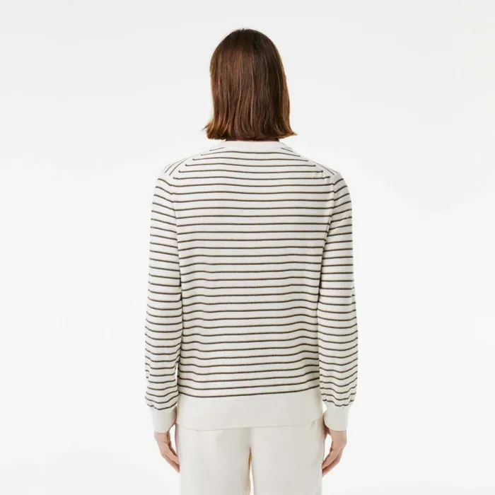 Sweaters and Sweatshirts Men Lacoste Men039s Striped Cotton Badge Crew Neck Sweater White Beige Black Green Ity