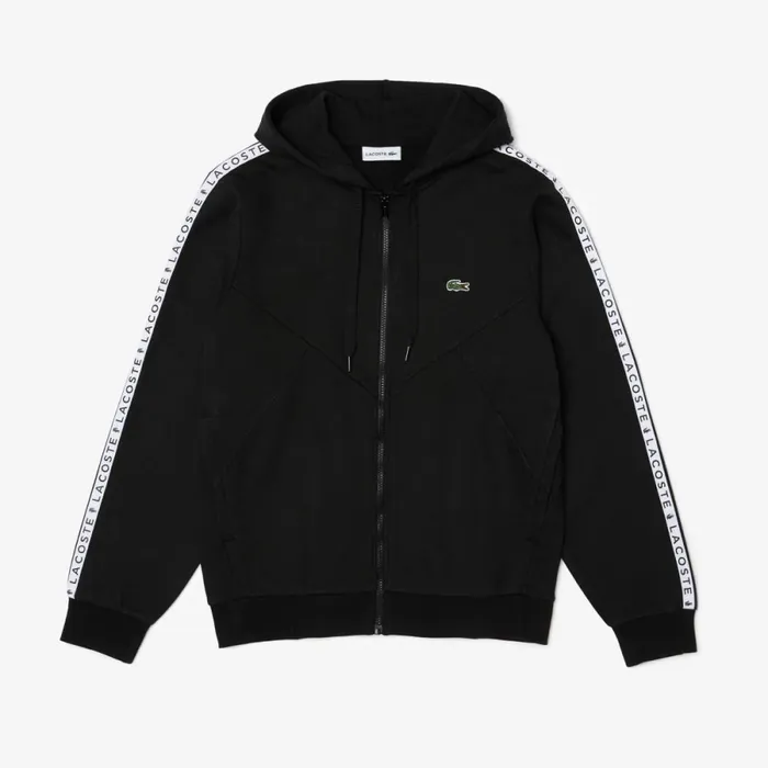 Sweaters and Sweatshirts Men Lacoste Mens Colorblock Lettered Fleece ZipUp Hoodie Black 8vm