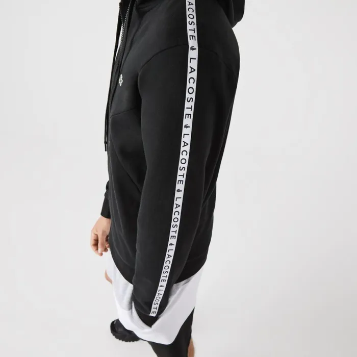 Sweaters and Sweatshirts Men Lacoste Mens Colorblock Lettered Fleece ZipUp Hoodie Black 8vm