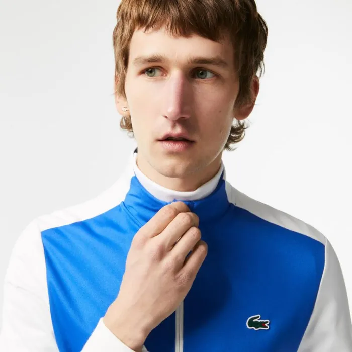 Sweaters and Sweatshirts Men Lacoste Mens Ripstop ZipUp Tennis Sweatshirt Blue White Blue Ag1