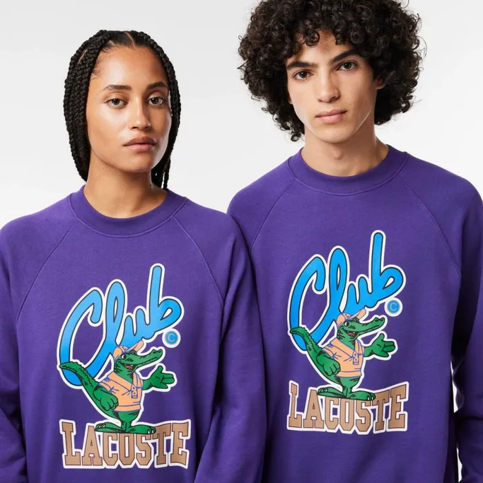 Sweaters and Sweatshirts MenWomen Lacoste Unisex Loose Fit Raglan Sleeve Jogger Sweatshirt Acai Purple Sni