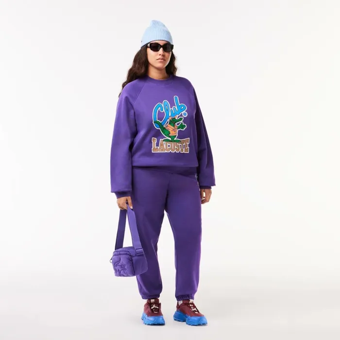 Sweaters and Sweatshirts MenWomen Lacoste Unisex Loose Fit Raglan Sleeve Jogger Sweatshirt Acai Purple Sni