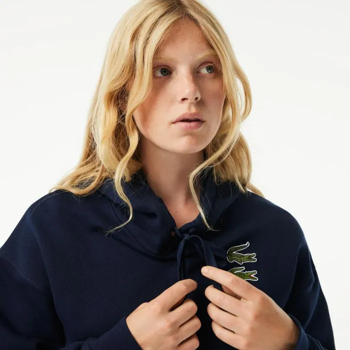 Sweaters and Sweatshirts Women Lacoste Women039s Iconic Croc Hoodie Navy Blue 166