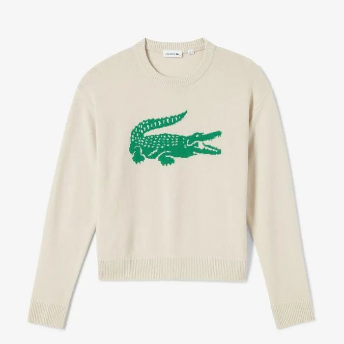 Sweaters and Sweatshirts Women Lacoste Women039s Lacoste X Bandier Contrast Crocodile Sweater White Green Iw0