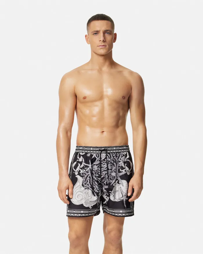 Swimwear Men Versace Barocco Reversible Boardshorts Blackprint