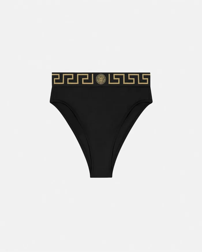 Swimwear Women Versace Greca Border High Waist Bikini Bottoms Black