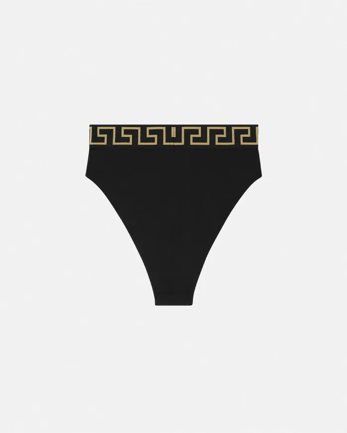 Swimwear Women Versace Greca Border High Waist Bikini Bottoms Black