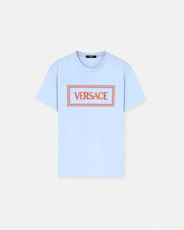 TShirts and Polos Men Versace Embroidered 03990s Vintage Logo TShirt Light Blue