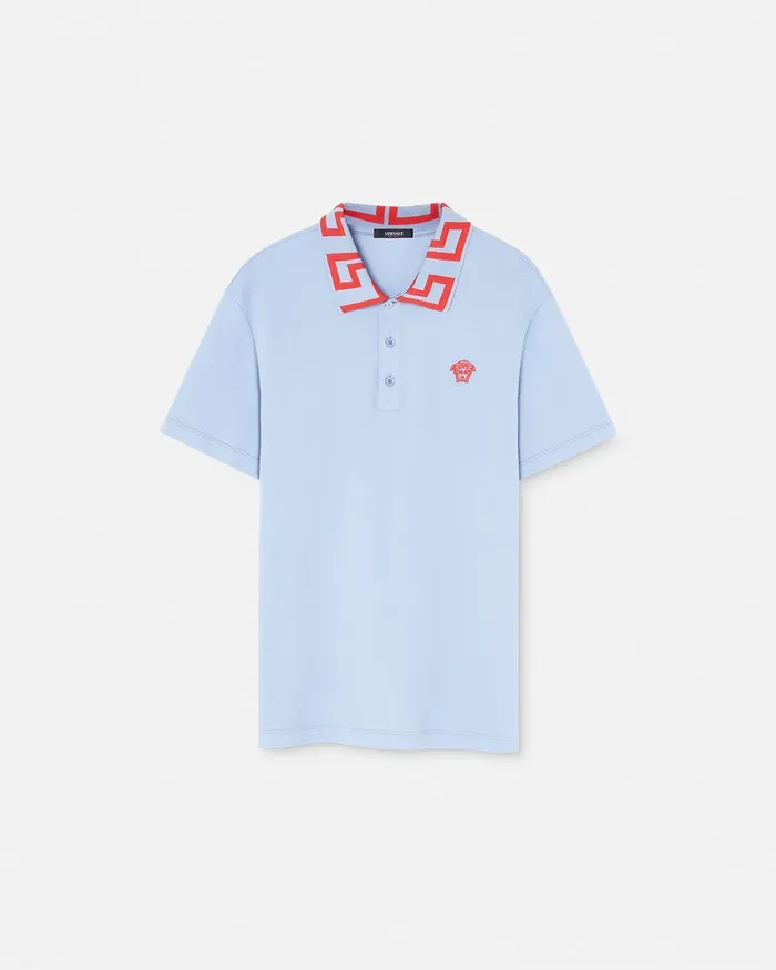 TShirts and Polos Men Versace Medusa Greca Polo Shirt Light Blue