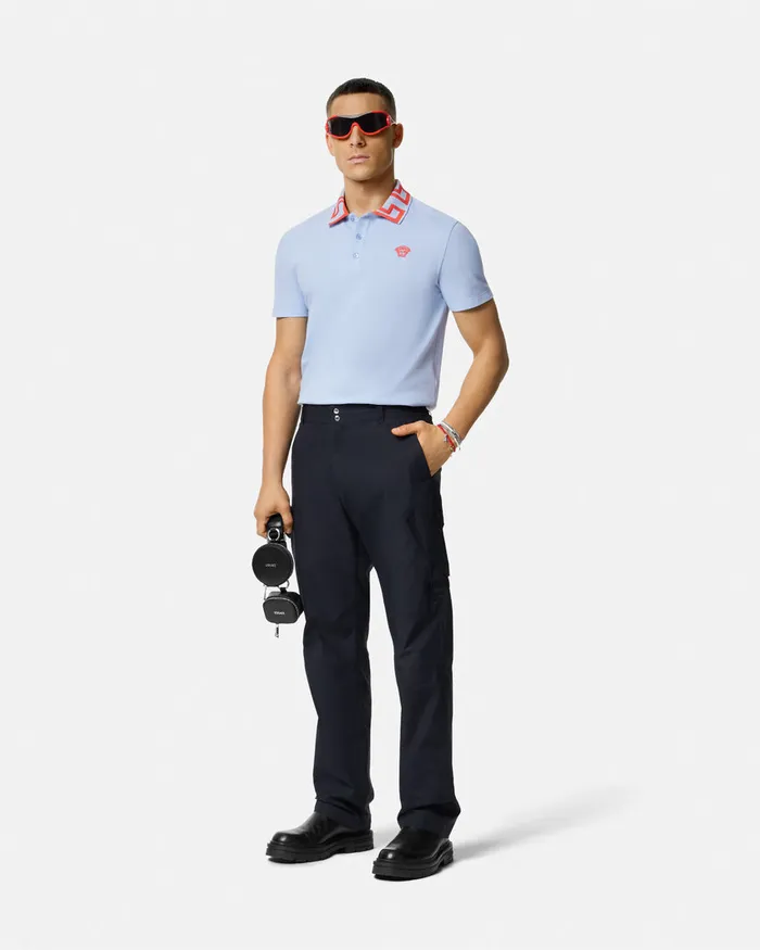 TShirts and Polos Men Versace Medusa Greca Polo Shirt Light Blue
