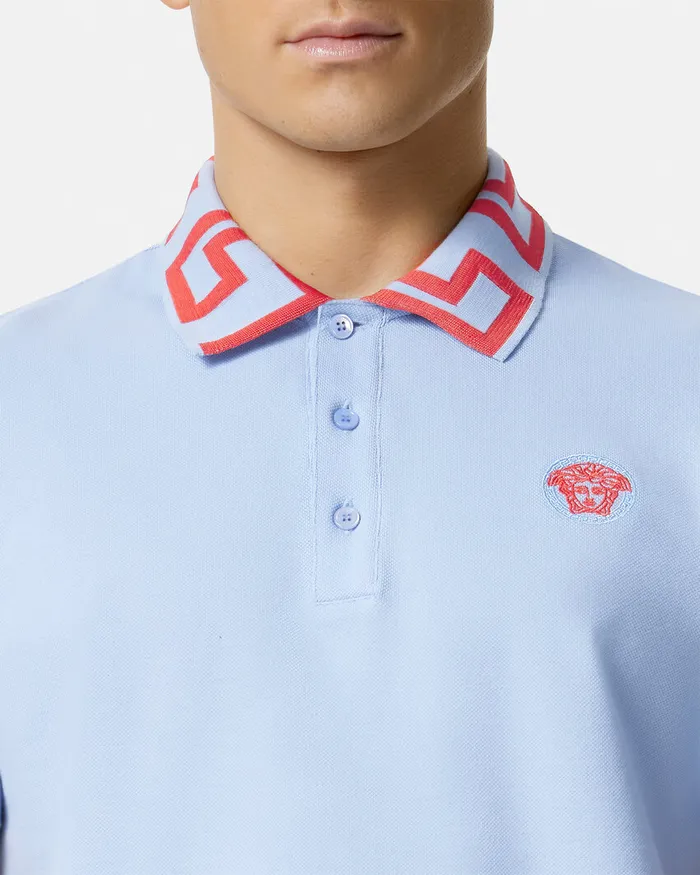 TShirts and Polos Men Versace Medusa Greca Polo Shirt Light Blue