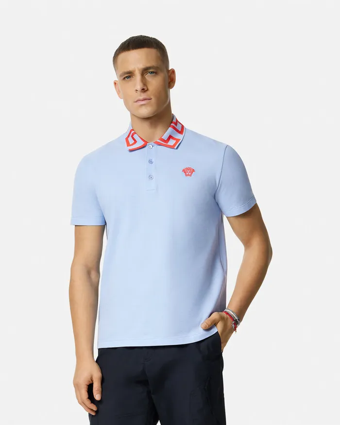 TShirts and Polos Men Versace Medusa Greca Polo Shirt Light Blue