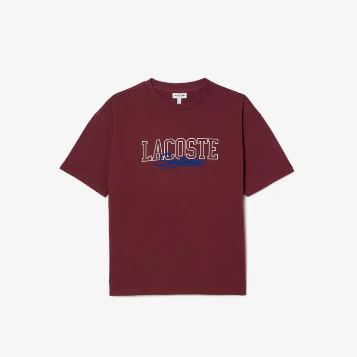 TShirts and Tops Kids Lacoste Kids039 Relaxed Fit Printed Cotton TShirt Bordeaux Ixx