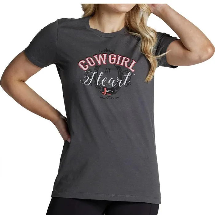 TShirts and Tops Women Justin Boots Justin Cowgirl At Heart Tee Charcoal 040grey041
