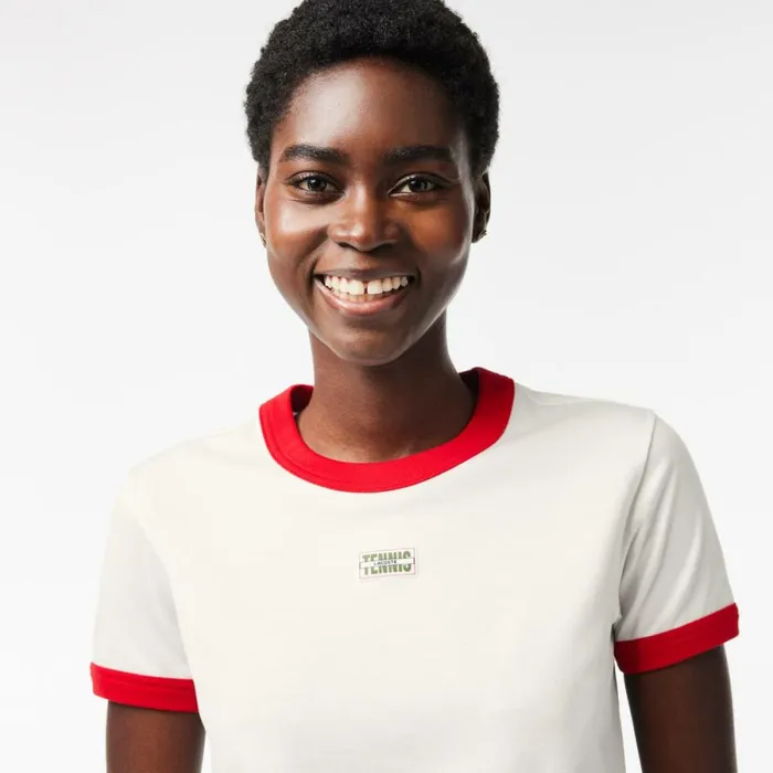 TShirts and Tops Women Lacoste Women039s Slim Fit Cotton Tennis TShirt White Red Xg4