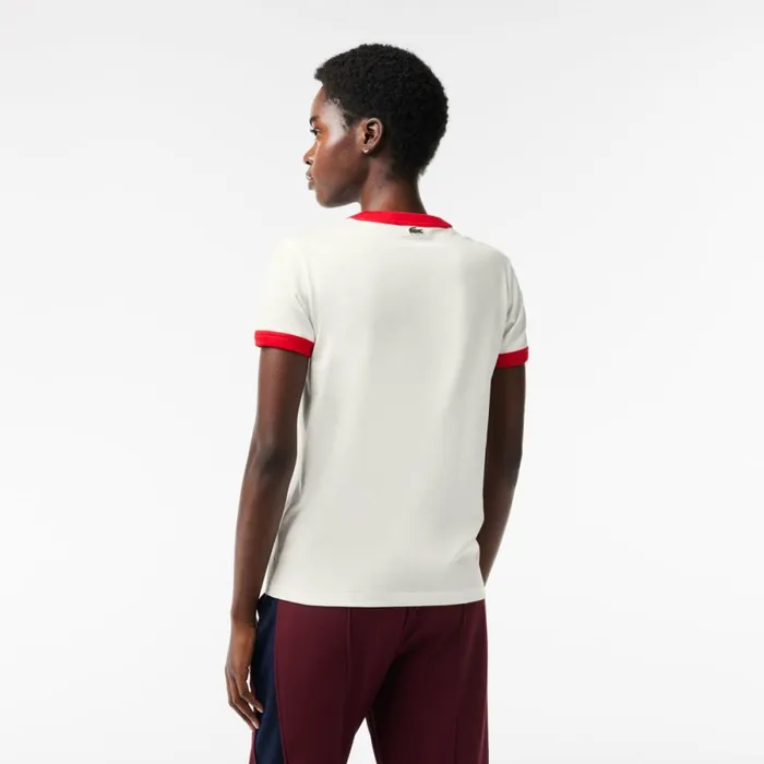 TShirts and Tops Women Lacoste Women039s Slim Fit Cotton Tennis TShirt White Red Xg4
