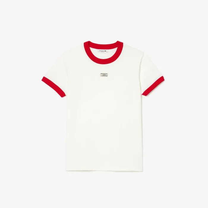 TShirts and Tops Women Lacoste Women039s Slim Fit Cotton Tennis TShirt White Red Xg4