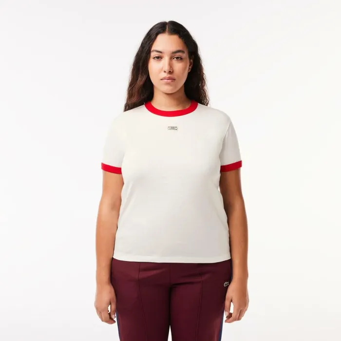 TShirts and Tops Women Lacoste Women039s Slim Fit Cotton Tennis TShirt White Red Xg4