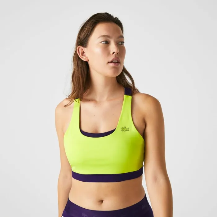 TShirts and Tops Women Lacoste Women039s SPORT Colorblock Recycled Polyester Sports Bra Yellow Purple 5cy