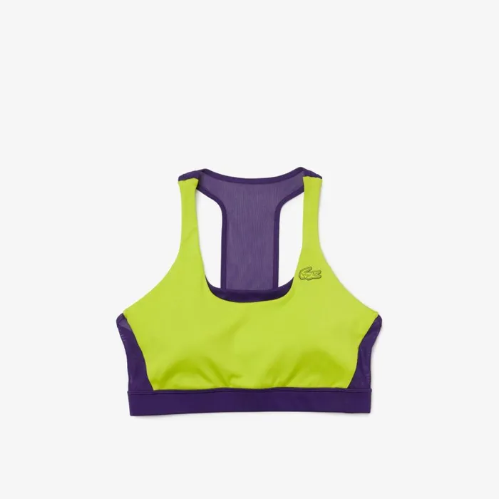 TShirts and Tops Women Lacoste Women039s SPORT Colorblock Recycled Polyester Sports Bra Yellow Purple 5cy