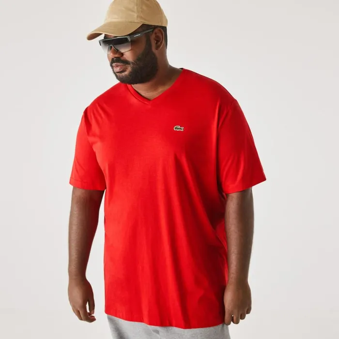 TShirts Men Lacoste Men039s Big Fit VNeck Pima TShirt Red 240