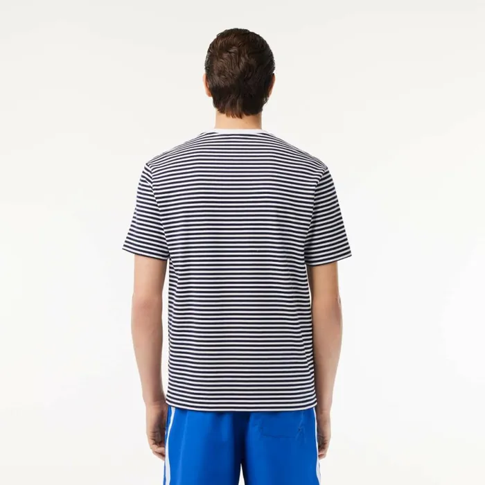TShirts Men Lacoste Men039s Heavy Cotton Striped TShirt White Navy Blue 522