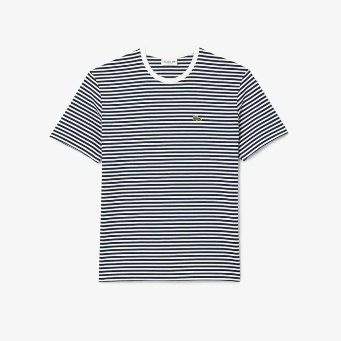 TShirts Men Lacoste Men039s Heavy Cotton Striped TShirt White Navy Blue 522