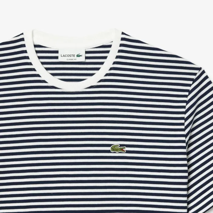 TShirts Men Lacoste Men039s Heavy Cotton Striped TShirt White Navy Blue 522