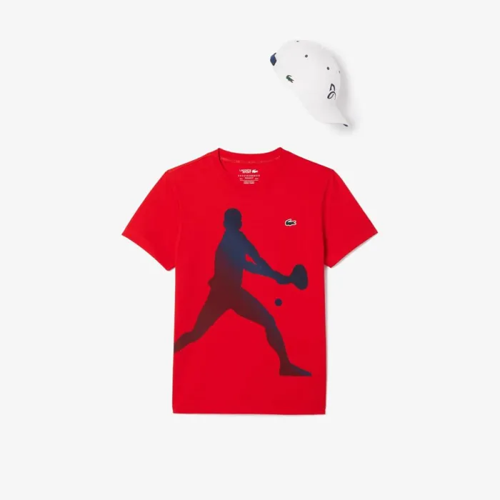 TShirts Men Lacoste Men039s Lacoste Tennis X Novak Djokovic TShirt and Cap Set Red Currant F8m