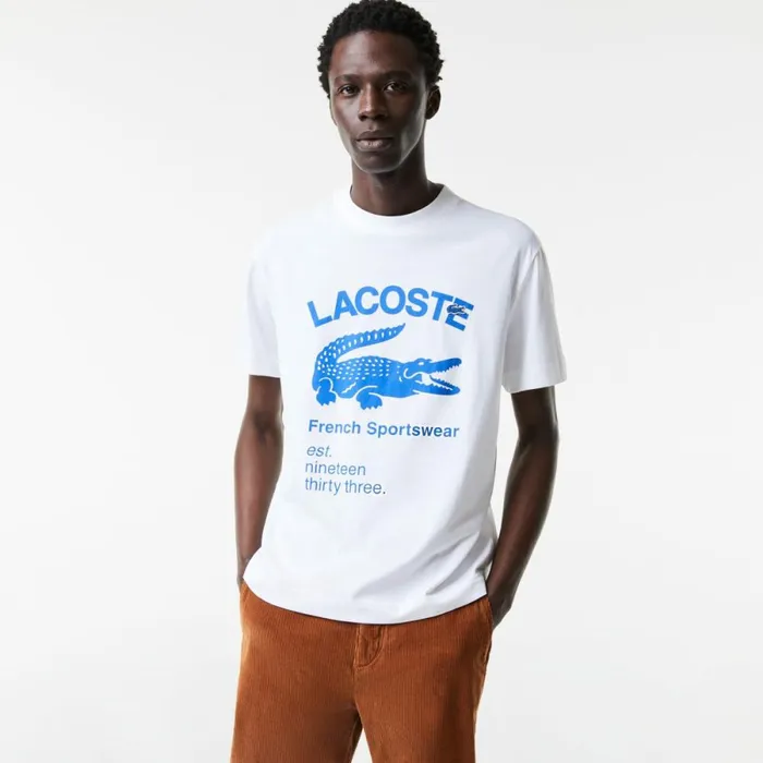 TShirts Men Lacoste Men039s Relaxed Fit Crocodile TShirt White 001