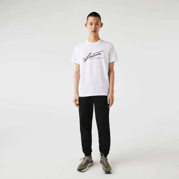 TShirts Men Lacoste Men039s Signature And Crocodile Print Crew Neck Cotton TShirt White 001 TShirts Men Lacoste Men039s Signature And Crocodile Print Crew Neck Cotton TShirt White 001