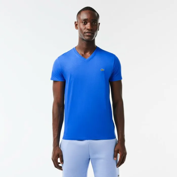 TShirts Men Lacoste Men039s VNeck Pima Cotton Jersey TShirt Blue Siy